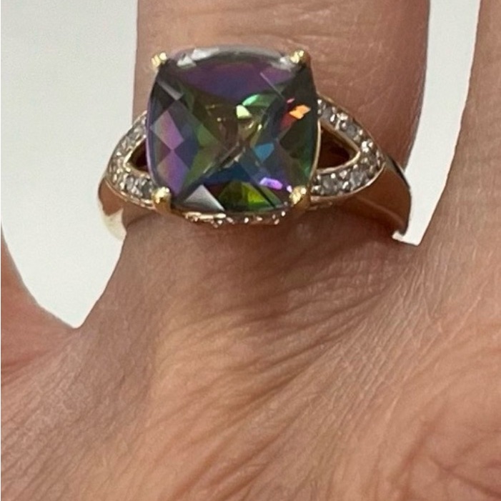 Mystic Topaz 10kt Yellow Gold Ring With Diamond Accents